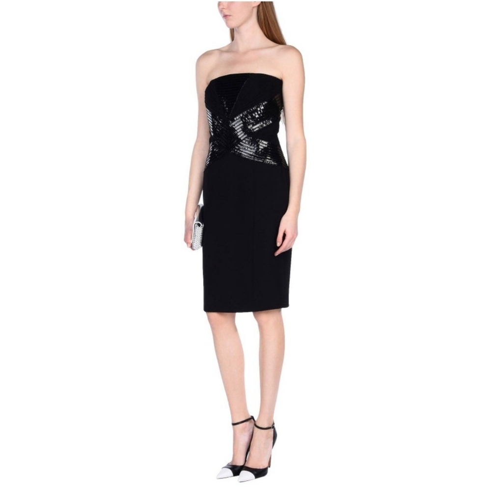 NWT Versace Patent Leather Embellished Silk Black Cocktail Strapless Dress